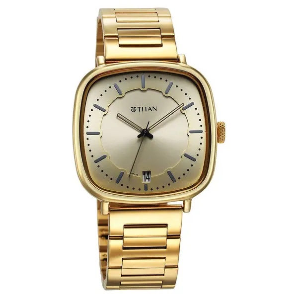 Titan Shaped Case Light Champ Dial Metal Strap Watch - Image 2