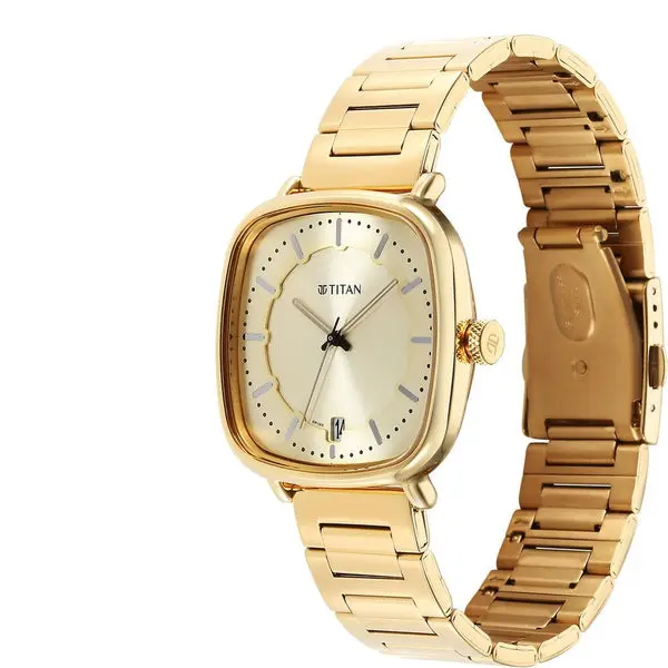 Titan Shaped Case Light Champ Dial Metal Strap Watch - Image 3