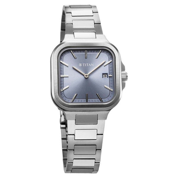 Titan Slim Square Quartz Alog with Date Blue Dial With Silver Color Stainless Steel Strap Watch For Women - Image 2