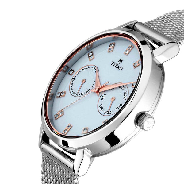 Titan Sparkle Black Dial Analog with Day and Date Stainless Steel Strap Watch for Women - Image 2