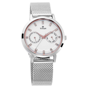 Titan Sparkle Black Dial Analog with Day and Date Stainless Steel Strap Watch for Women