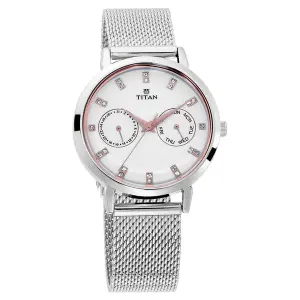 Titan Sparkle Black Dial Analog with Day and Date Stainless Steel Strap Watch for Women