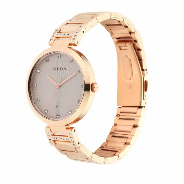 Titan Sparkle Rose Gold Dial Analog with Date Metal Strap watch for Women - Image 2