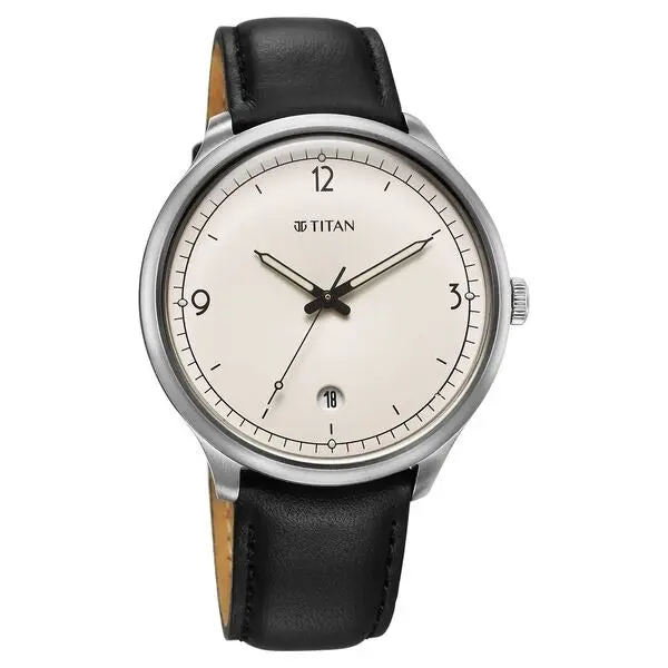 Titan Timeless Treasures Quartz Analog with Date White Dial With Black Color Leather Strap Watch For Men - Image 2