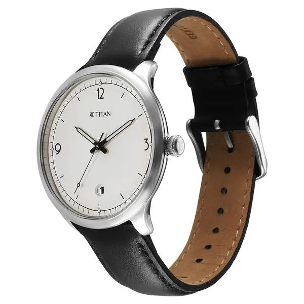 Titan Timeless Treasures Quartz Analog with Date White Dial With Black Color Leather Strap Watch For Men - Image 3