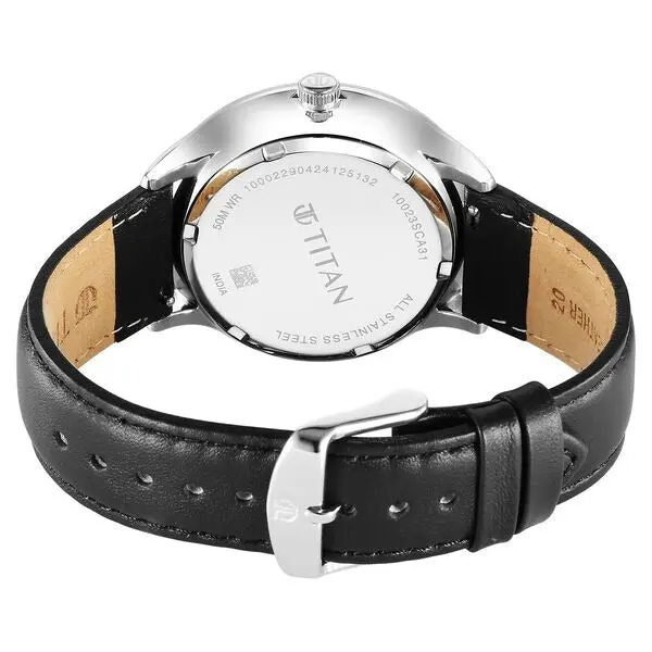 Titan Timeless Treasures Quartz Analog with Date White Dial With Black Color Leather Strap Watch For Men - Image 5