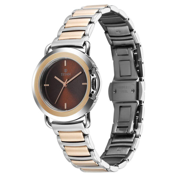 Titan Workmode Quartz Analog Brown Dial Stainless Steel Strap Watch For Women - Image 3