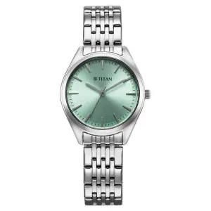 Titan Workmode Quartz Analog Green Dial Stainless Steel Strap Watch For Women