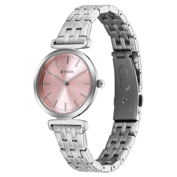 Titan Workmode Quartz Analog Pink Dial Stainless Steel Strap Watch For Women - Image 3