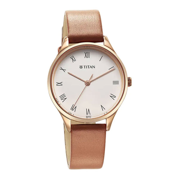 Titan Workwear White Dial Leather Strap Watch for Women - Image 2