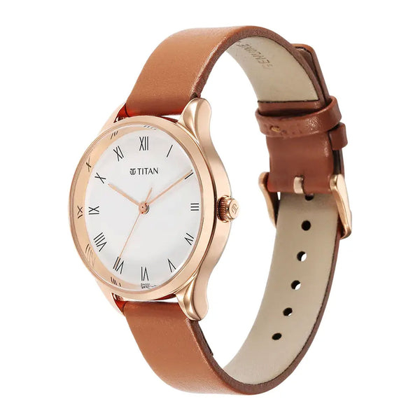 Titan Workwear White Dial Leather Strap Watch for Women - Image 3