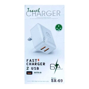 Travel Charger Fast Charging With 2USB Port Plus T C Data Cable 6A Output