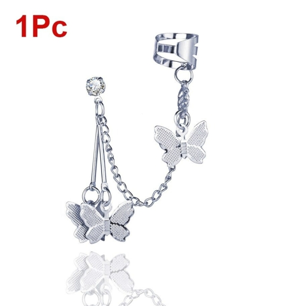Trendy Butterfly Gold Plated Tassel Chain Cuff Pearl Earrings - Image 3