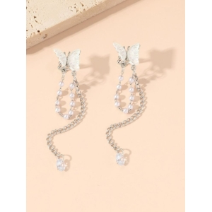 Trendy Butterfly Gold Plated Tassel Chain Cuff Pearl Earrings