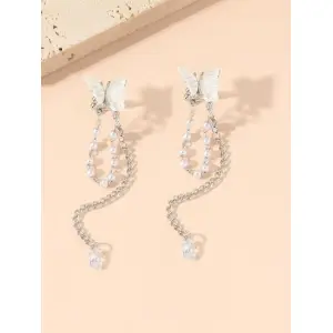 Trendy Butterfly Gold Plated Tassel Chain Cuff Pearl Earrings