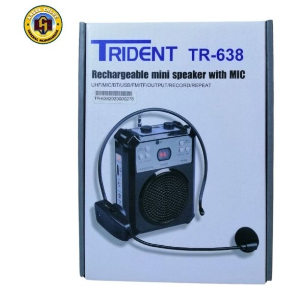 TRIDENT TR-638 RECHARGEABLE MINI WIRELESS SPEAKER WITH UFH HEAD WORN MIC USB BT FM TF RECORD ECHO CONTROL - Image 2