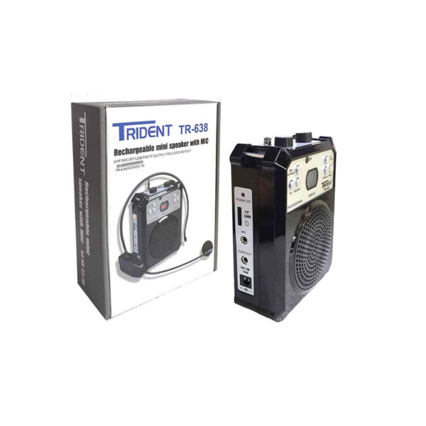 TRIDENT TR-638 RECHARGEABLE MINI WIRELESS SPEAKER WITH UFH HEAD WORN MIC USB BT FM TF RECORD ECHO CONTROL - Image 3