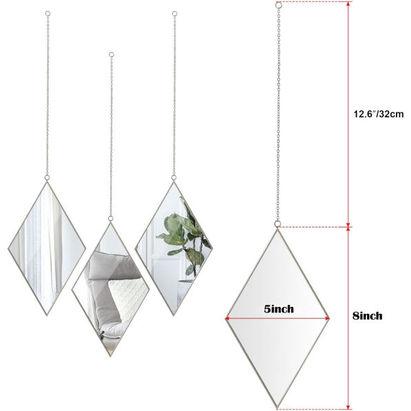 Trivera Diamond Real Mirror Set and Metal hanging Chain l Beautiful Wall Decor l Home and Office Decor l 3Pc Set (Not a Sticker) - Image 4
