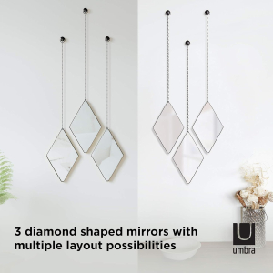 Trivera Diamond Real Mirror Set and Metal hanging Chain l Beautiful Wall Decor l Home and Office Decor l 3Pc Set (Not a Sticker)