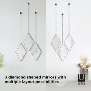 Trivera Diamond Real Mirror Set and Metal hanging Chain l Beautiful Wall Decor l Home and Office Decor l 3Pc Set (Not a Sticker)