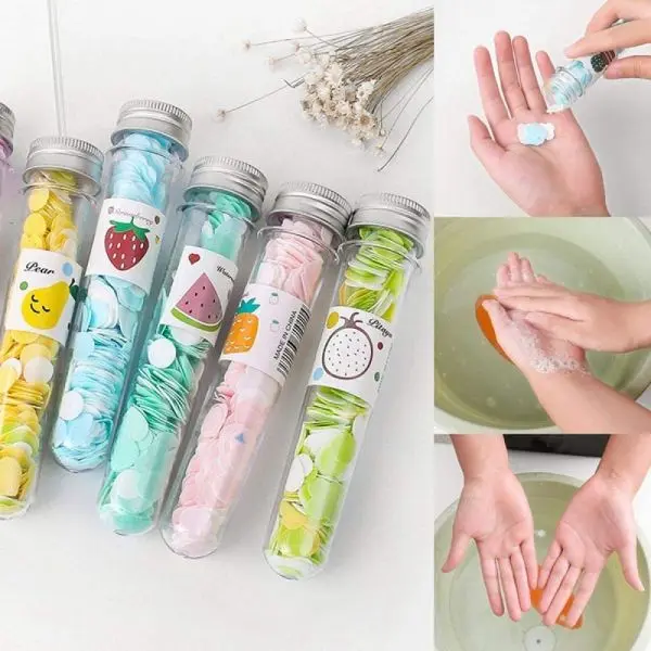 Tube Shape Bottle Paper Soap Clean Soft Bath For Travel Assorted Soft Paper Soap Flower Design (1 Bottle) - Image 5