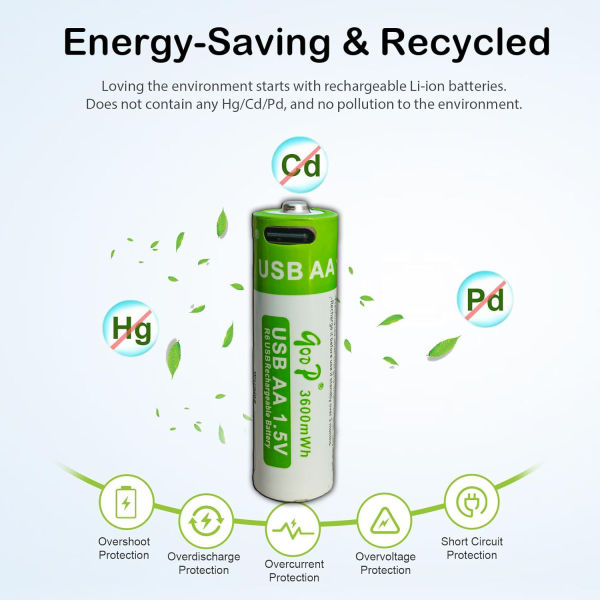 Type-C USB Port Rechargable 1.5V AA Batteries, 1000 Cycles Li ion, 3600mWh with LED Battery Charging Indicator-Plug&Play (Pack of 2) - Image 4