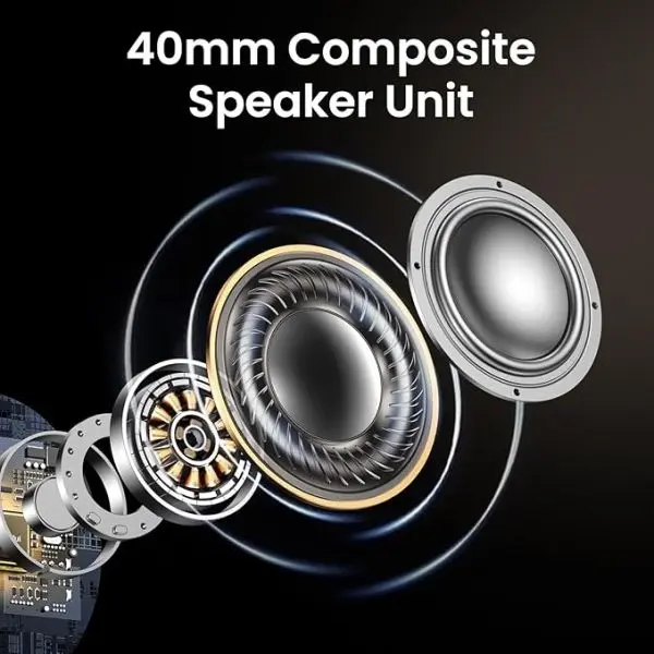 U GREEN Noise Cancelling Headphones Wireless Bluetooth 5.0 Headphone Over Ear , 90 Hours Playtime Fast Charging Headsets , HiFi Stereo Hi-Res Deep Bass Lightweight Foldable Earbuds , Built-in Mic - Image 5