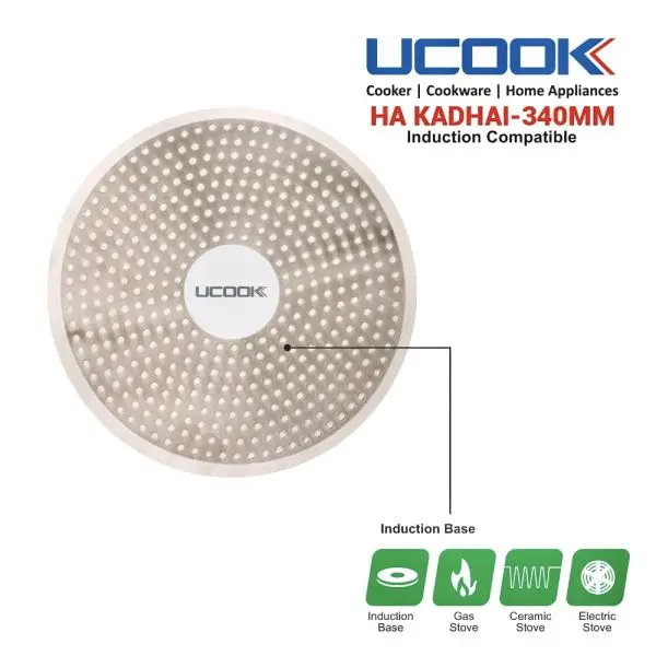 UCOOK Hard Anodised Induction Based Steel Lid Deep Kadhai 8 Litres - Image 4