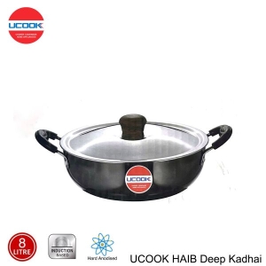 UCOOK Hard Anodised Induction Based Steel Lid Deep Kadhai 8 Litres