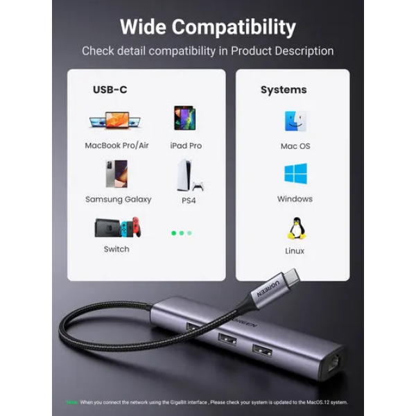 Ugreen Ethernet Adapter Usb C To 3×USB 3.0 Hub with RJ45 (1000m) - Image 4
