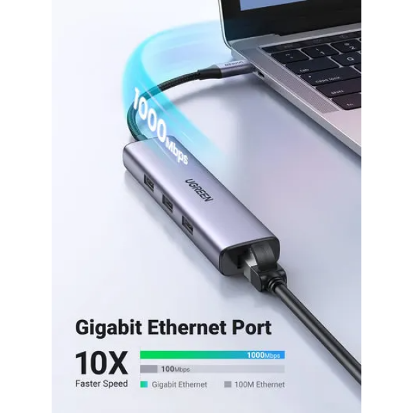 Ugreen Ethernet Adapter Usb C To 3×USB 3.0 Hub with RJ45 (1000m) - Image 5