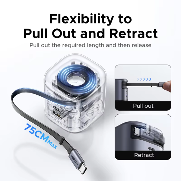UGREEN Nexode 45W Charger with Retractable USB-C Cable - Image 3