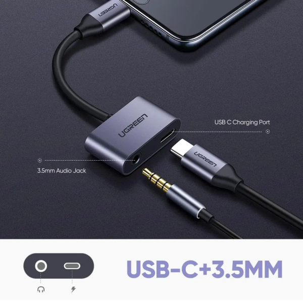 UGREEN Type C Male To 3.5mm Audio+ Type C Female Adapter - Image 2