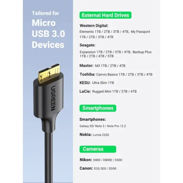 Ugreen USB 3.0 Type A to Micro B Hard Disk Cable - Image 2