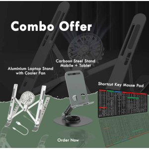 Ultimate Tech Combo Offer – 3-in-1 Desk Essentials - luminum Laptop Stand with Cooler Fan