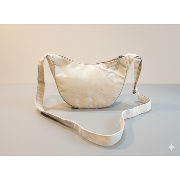 Unisex Cotton Moon Shape Shoulder Bag - Adjustable Strap Crossbody Bag with 3 Compartments - Premium Quality Side Bag - Image 3
