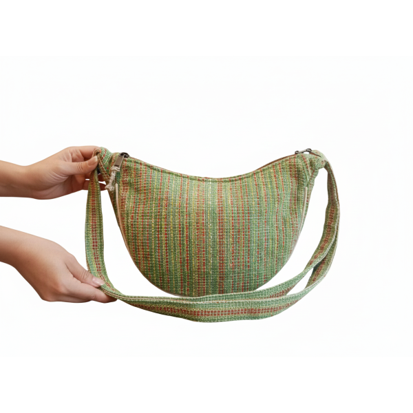 Unisex Cotton Moon Shape Shoulder Bag - Adjustable Strap Crossbody Bag with 3 Compartments - Premium Quality Side Bag - Image 4