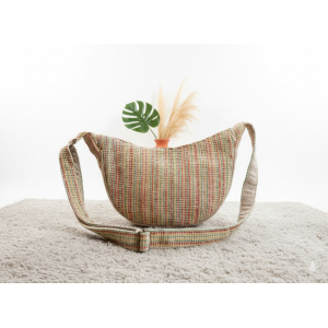 Unisex Cotton Moon Shape Shoulder Bag - Adjustable Strap Crossbody Bag with 3 Compartments - Premium Quality Side Bag