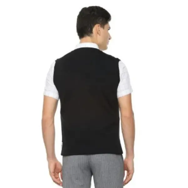 Unisex Solid V Neck Formal Black Half Sleeve Woolen Sweater For School/college - Image 3