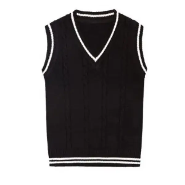 Unisex Solid V Neck Formal Black Half Sleeve Woolen Sweater For School/college - Image 4