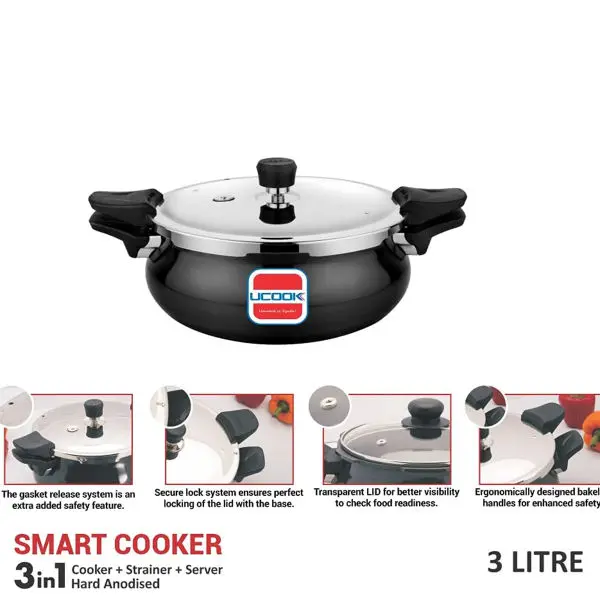 UNITED 3 In 1 HAIB Smart Cooker - 5 Ltrs Hard Anodised Induction Based ( Cooker + Strainer + Server ) - Image 3