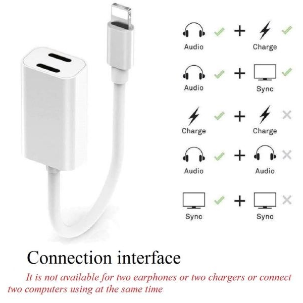 Universal 2-in-1 Lightning to USB Audio Splitter Adapter for Mobile Devices, White - Image 2