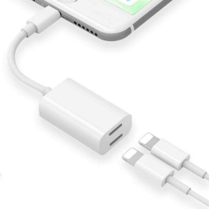 Universal 2-in-1 Lightning to USB Audio Splitter Adapter for Mobile Devices, White