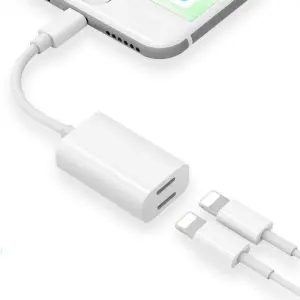 Universal 2-in-1 Lightning to USB Audio Splitter Adapter for Mobile Devices, White