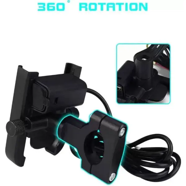 Universal Bike Mobile Holder Full Metal Body Phone Holder with charging port - Image 2