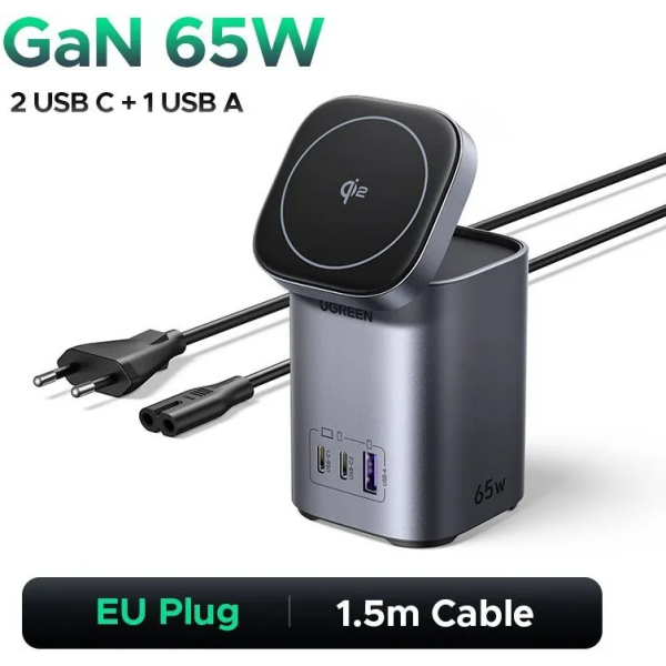 USB-C Charger 65W, UGREEN Nexode Qi2 Charger 15W Power Supply GaN Wireless Charger 4-in-1 Charging Station with Inductive Charging Stand Compatible with MacBook Pro/Air, iPhone 12-17 Series - Image 2