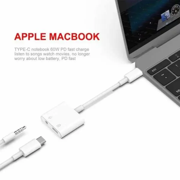USB C Headphone Adapter, 60W Fast Charging, Dual Type-C Splitter Audio Converter - Image 2
