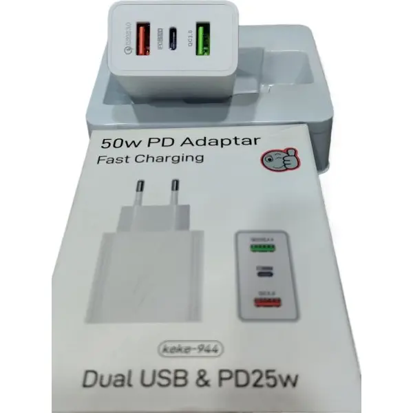 USB Charger 50W Dual USB PD 25W Type C Round-Pin Fast Charging Power Adapter - Image 2