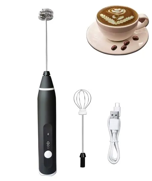 USB Rechargeable Milk Frother Handheld Multi - functional Electric Foam Maker With 2 Stainless Whisks