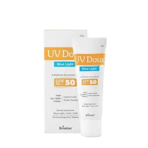 UV Doux Blue Light Sunscreen Protection Gel SPF 50 PA+++ UVA/UVB for Men & Women | Matte Finish & Water Resistant | For All Skin Types, 50g